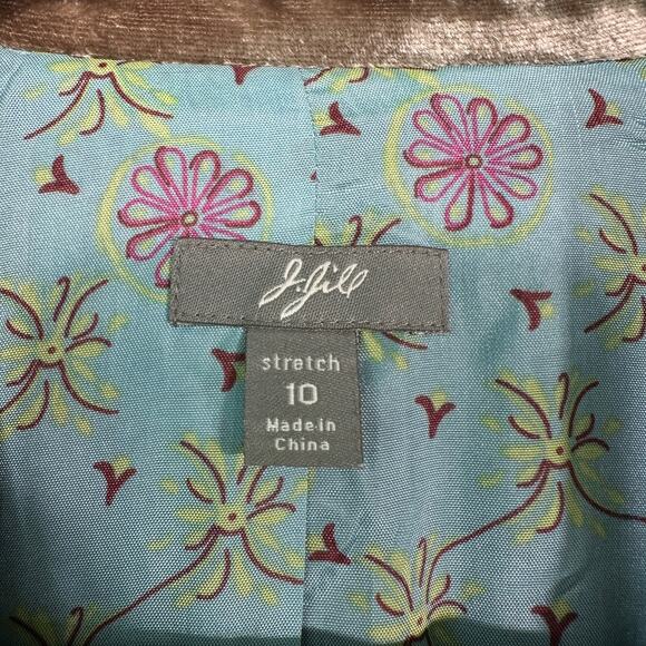 J. Jill Tweed Houndstooth Velvet Trim Brown Preppy Academia Blazer Jacket Sz 10 - Picture 7 of 16